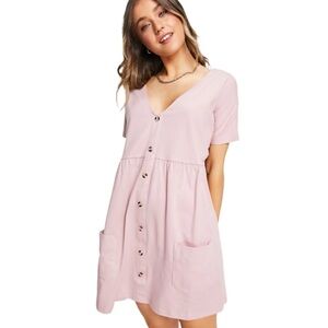 ASOS button through mini smock dress with pockets rose pink NWOT size 4